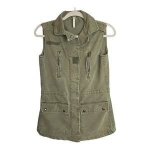 Willow‎ & Clay Anthropologie Sz XS Y2K Womens Army Green Military Vest Jacket
